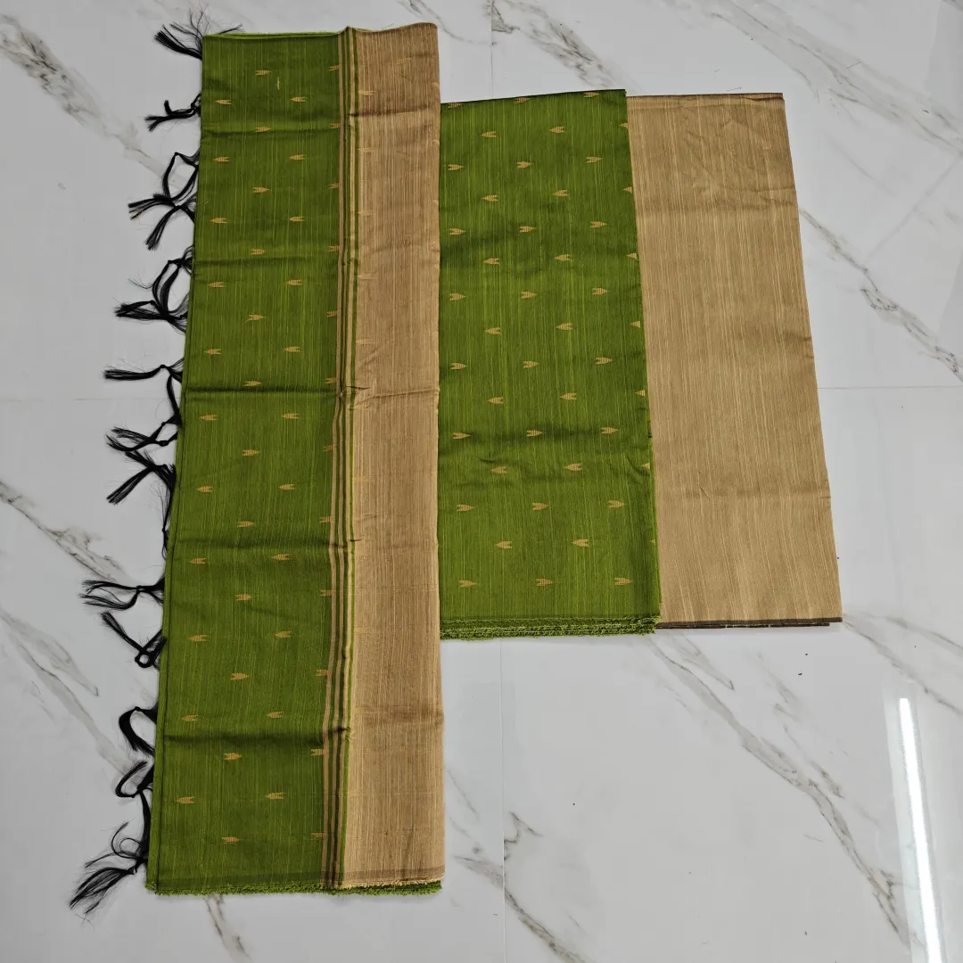 Raw silk chudi material - Olive green set ( arrow)