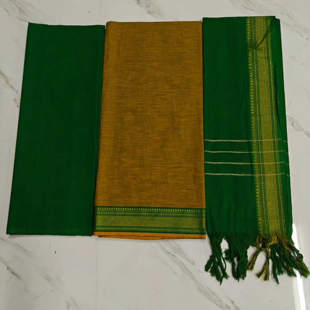 mangalagiri salwar suit - mustard & green