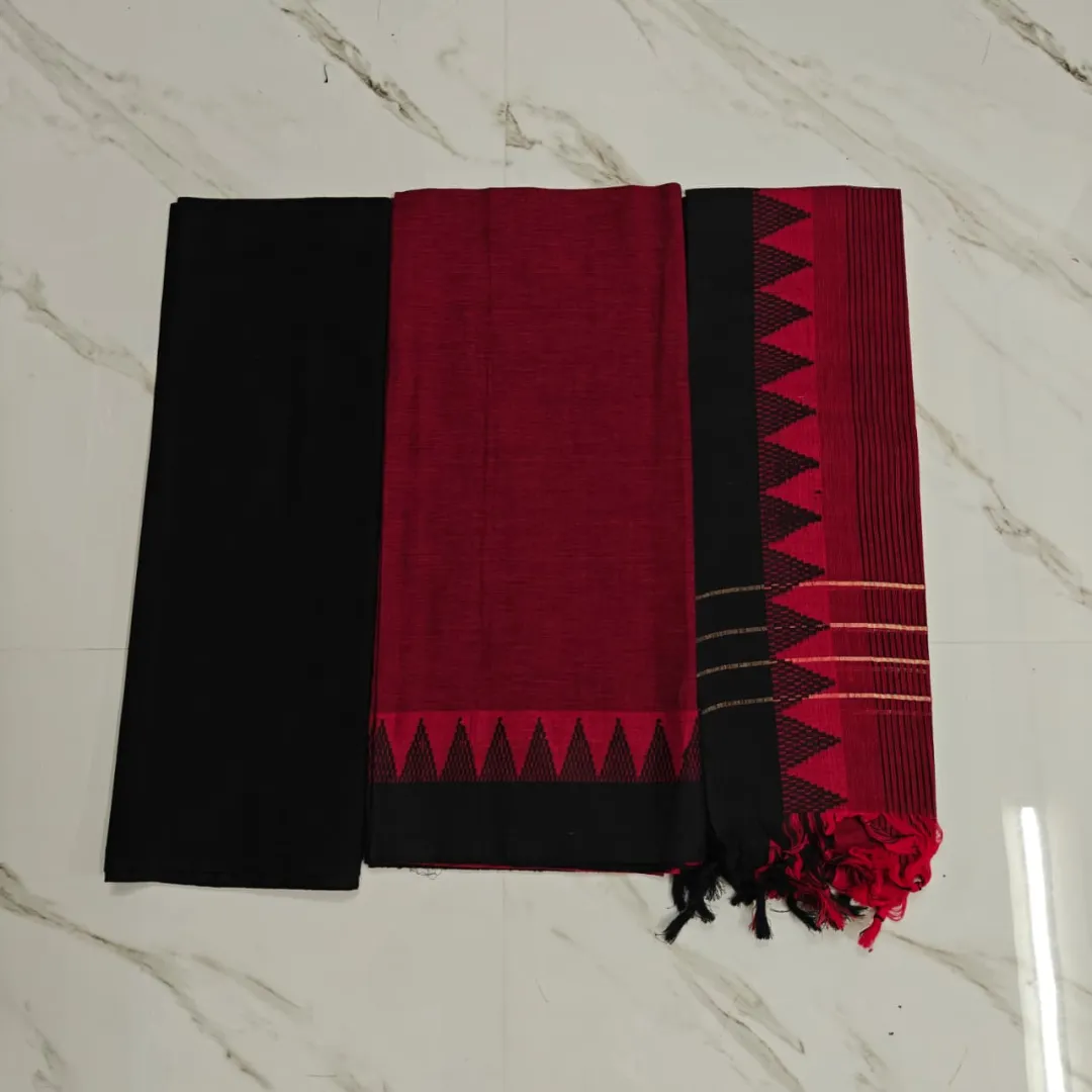 mangalagiri temple border salwar suit - Marroon & Black