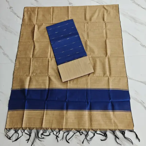 Raw Silk Salwar Materials - Royal Blue zari arrow top plain set