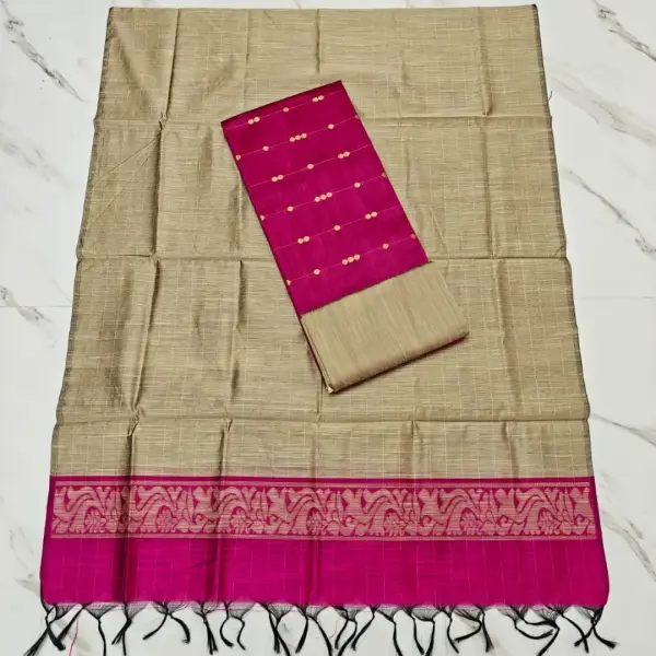 Raw silk chudi material - RANI PINK (FC) TOP ,DUPATTA & PANT
