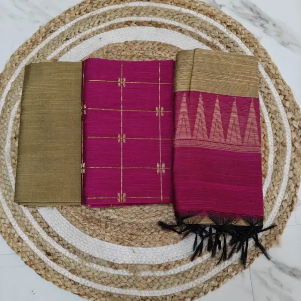 Raw Silk Salwar Materials - RANI PINK