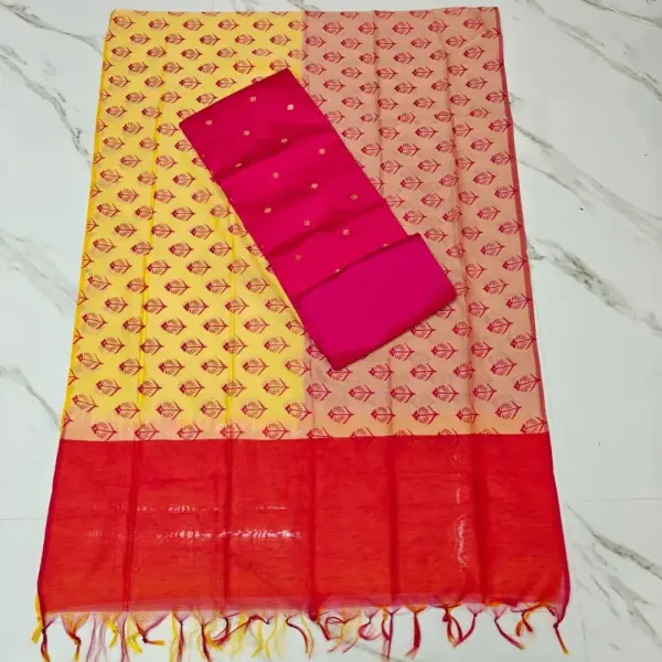 Raw Silk TOP WITH PRINTED DUPPATA RANI PINK